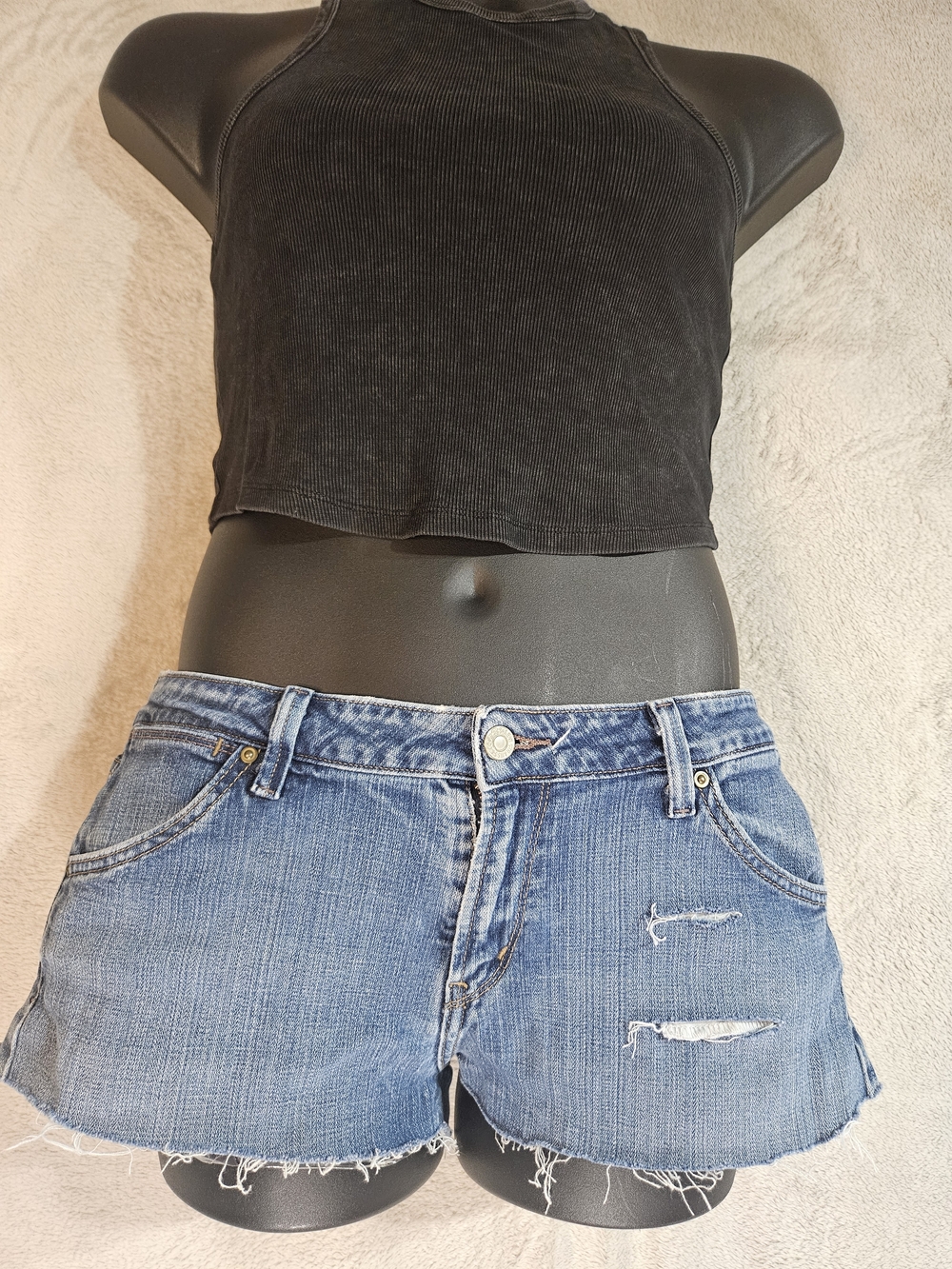 Levi's Blue Distressed Denim Jean Shorts